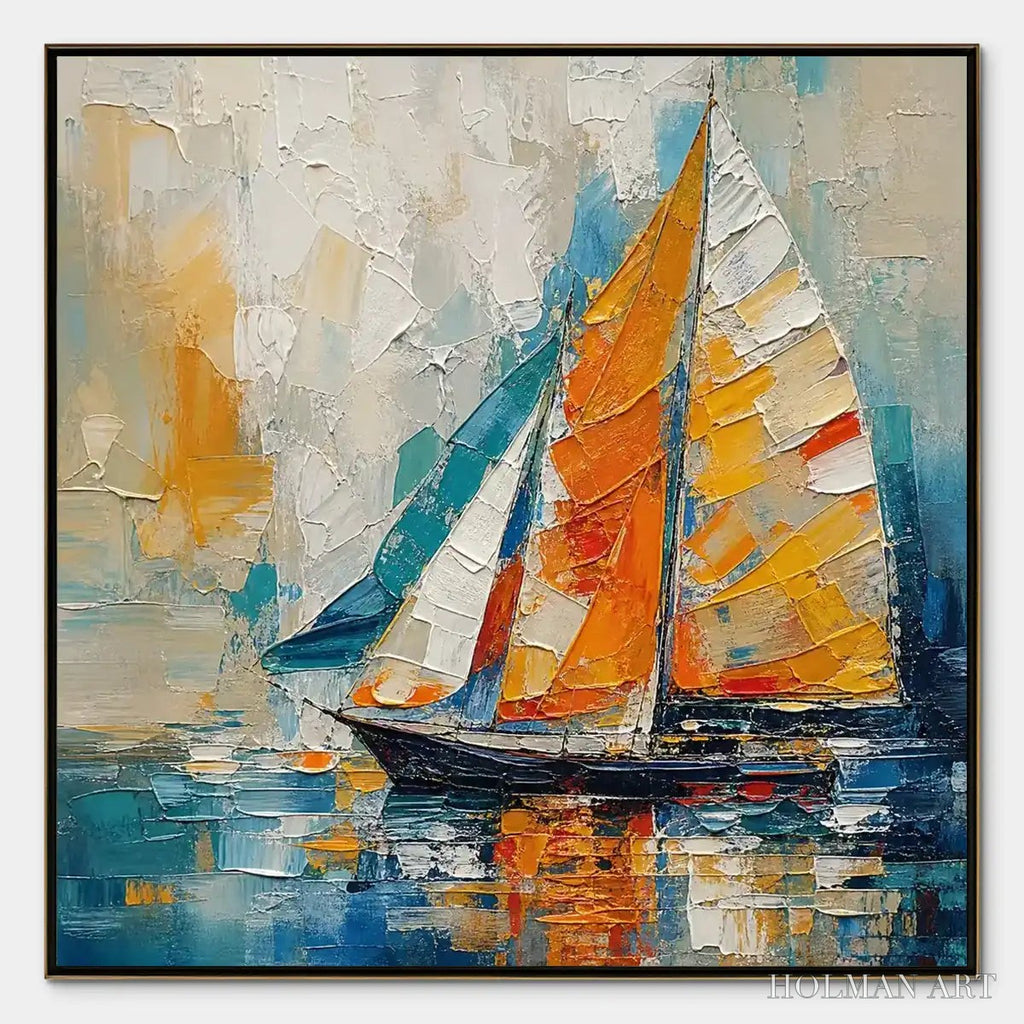 HOLMAN ART Harbor Carnival – Colorful Sailboat Coastal Painting - image 1