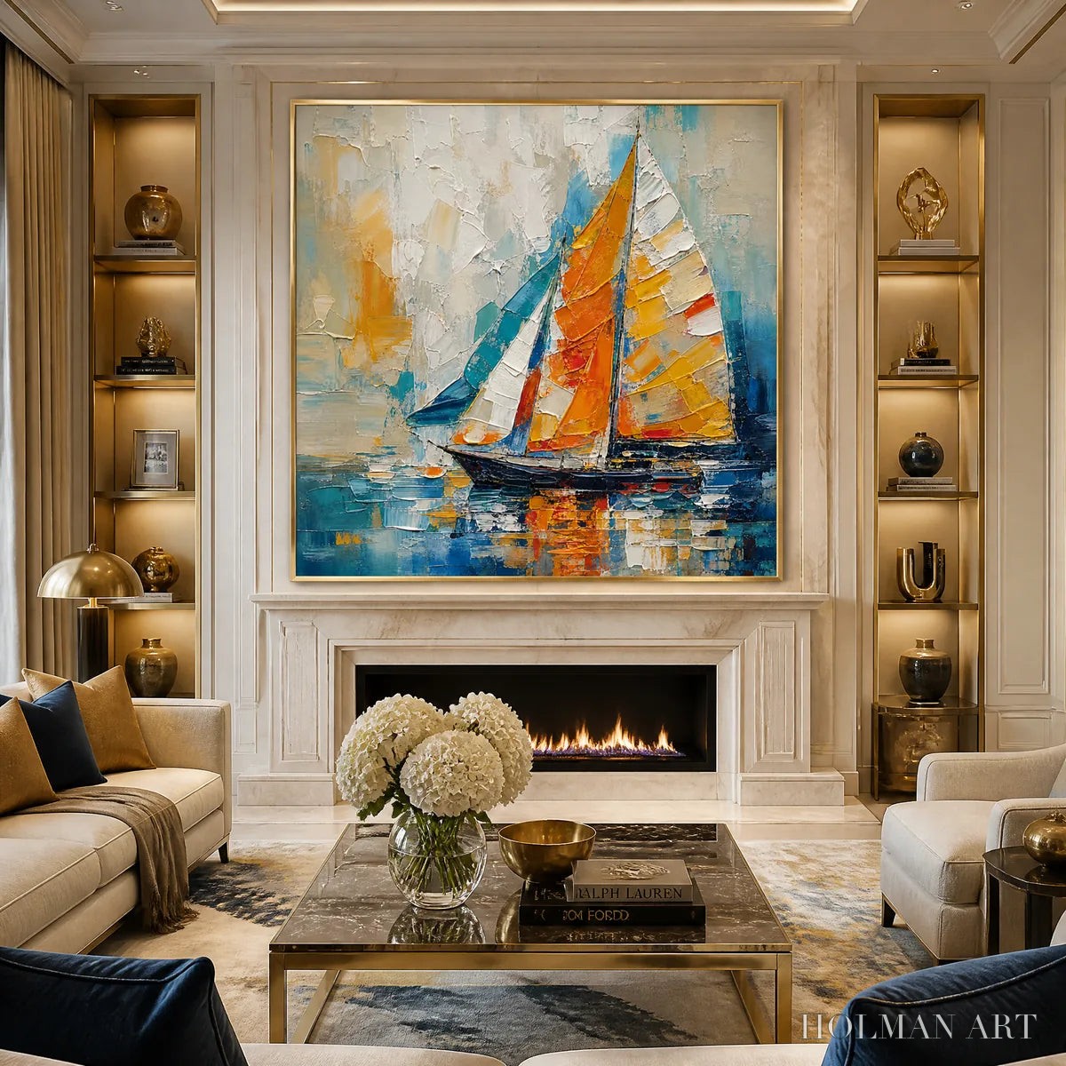 HOLMAN ART Harbor Carnival – Colorful Sailboat Coastal Painting - image 2