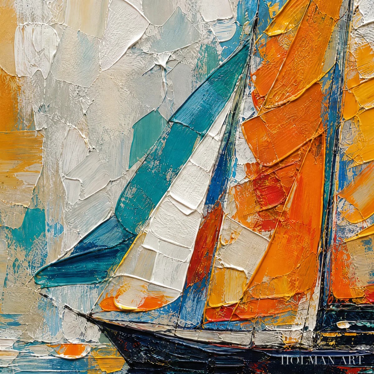 HOLMAN ART Harbor Carnival – Colorful Sailboat Coastal Painting - image 3