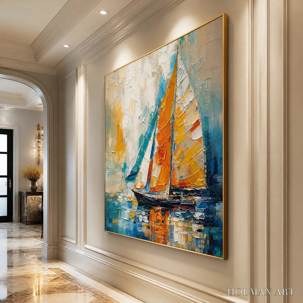 HOLMAN ART Harbor Carnival – Colorful Sailboat Coastal Painting - image 4
