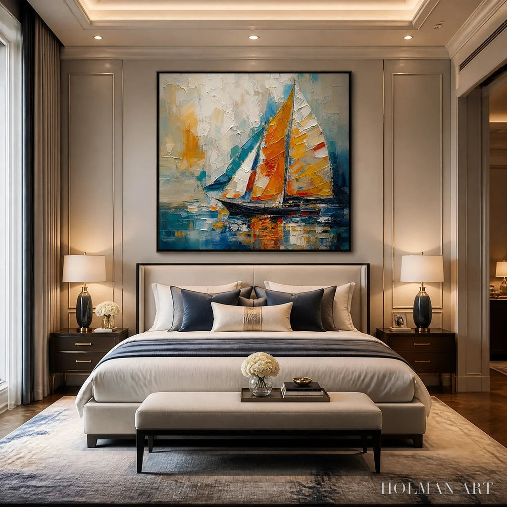 HOLMAN ART Harbor Carnival – Colorful Sailboat Coastal Painting - image 5