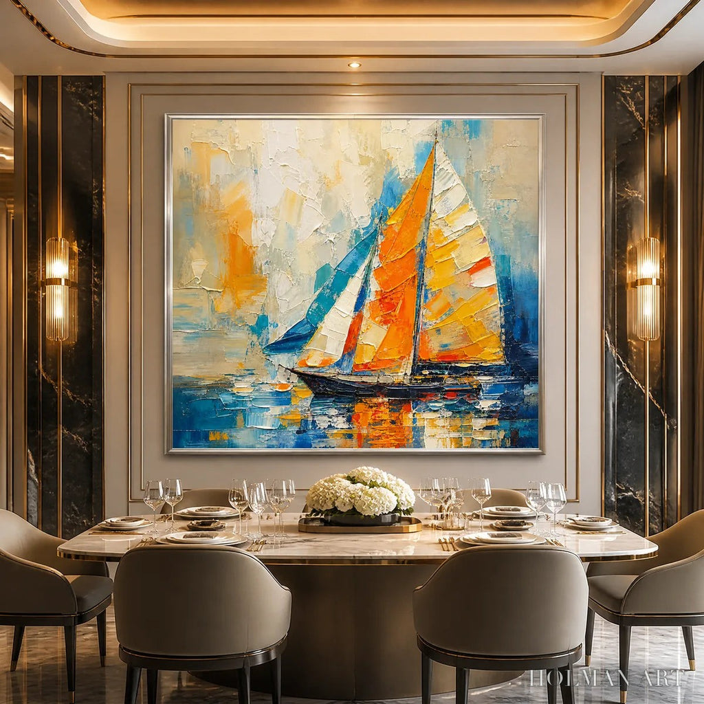 HOLMAN ART Harbor Carnival – Colorful Sailboat Coastal Painting - image 6