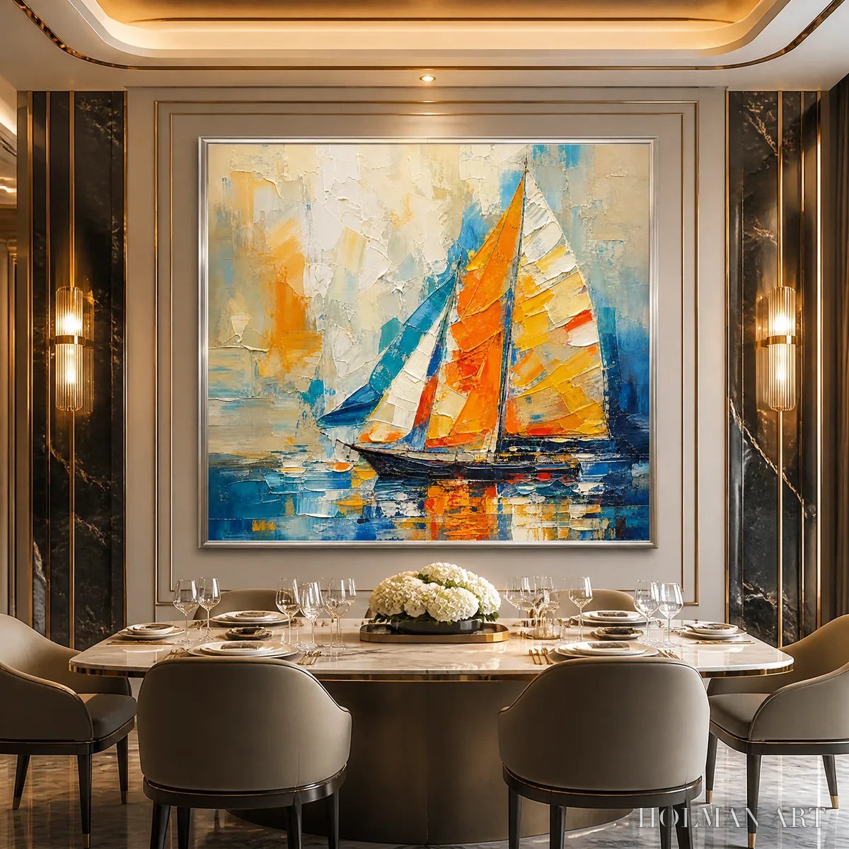 HOLMAN ART Harbor Carnival – Colorful Sailboat Coastal Painting - image 6