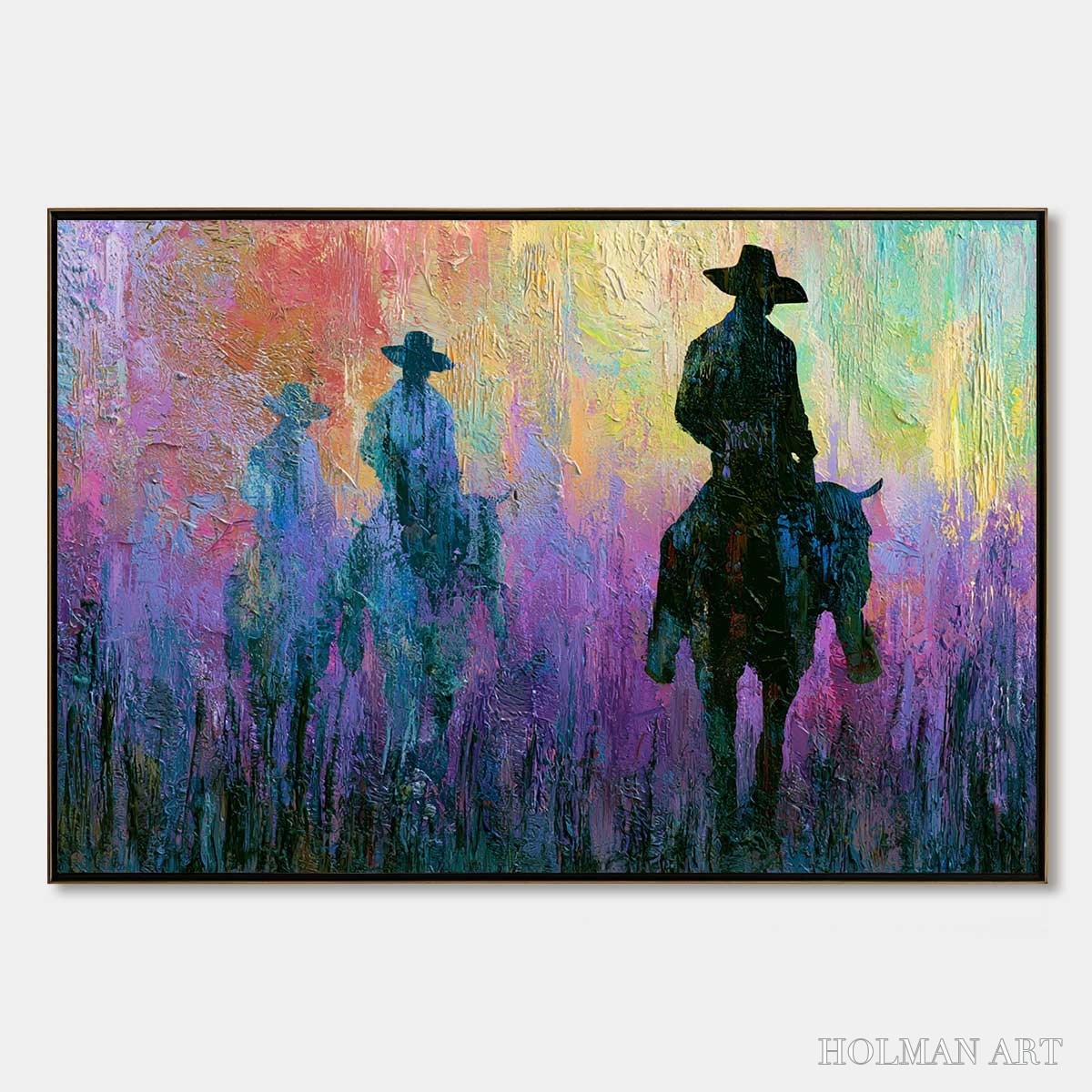 HOLMAN ART Dusk Riders – Colorful Abstract Western Impasto Oil Painting - image 1