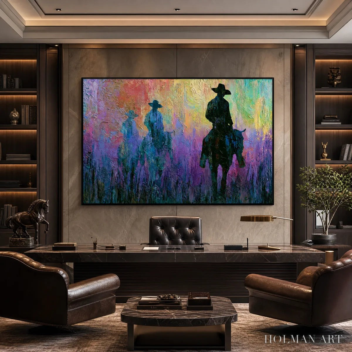 HOLMAN ART Dusk Riders – Colorful Abstract Western Impasto Oil Painting - image 2