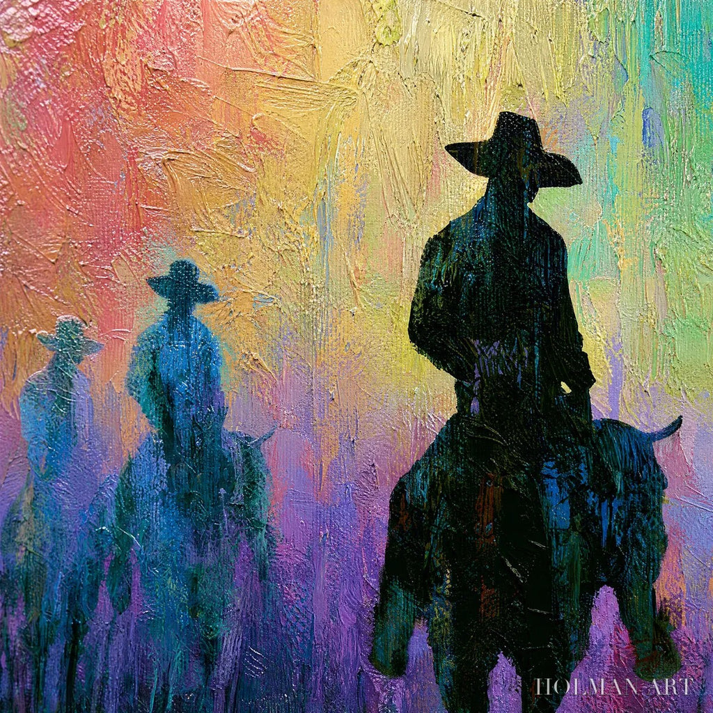 HOLMAN ART Dusk Riders – Colorful Abstract Western Impasto Oil Painting - image 3