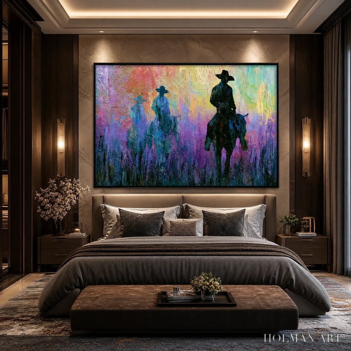 HOLMAN ART Dusk Riders – Colorful Abstract Western Impasto Oil Painting - image 4