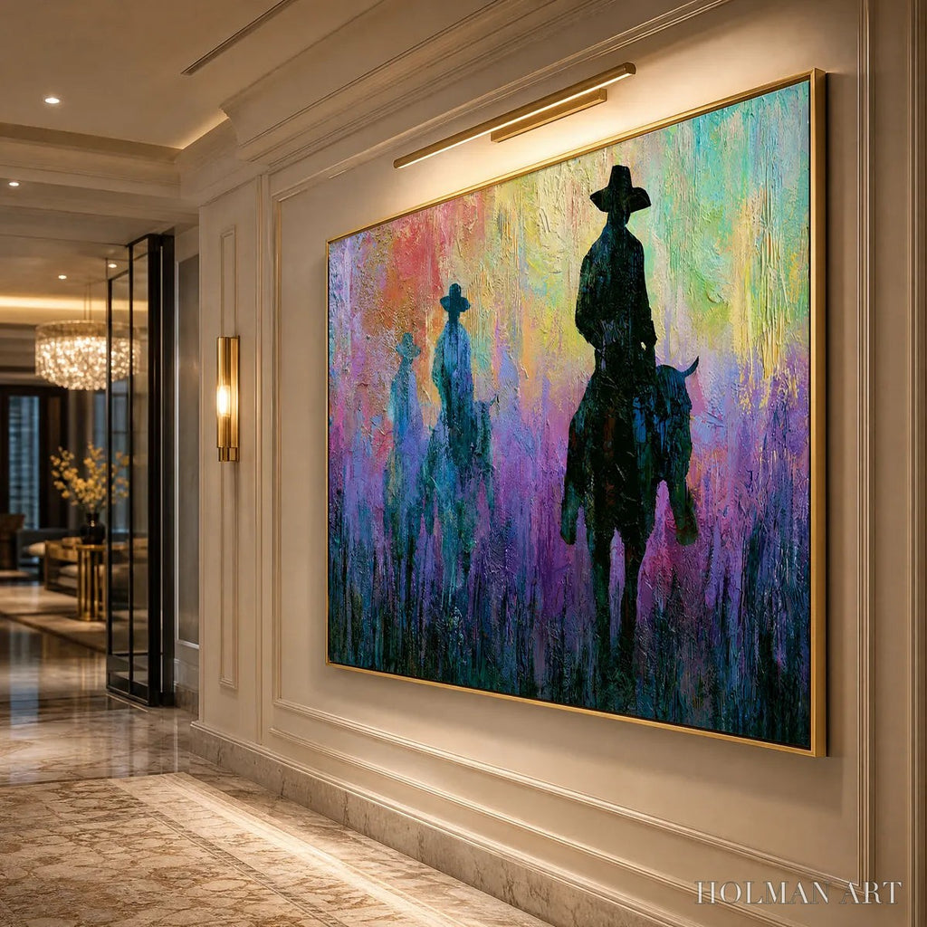HOLMAN ART Dusk Riders – Colorful Abstract Western Impasto Oil Painting - image 5