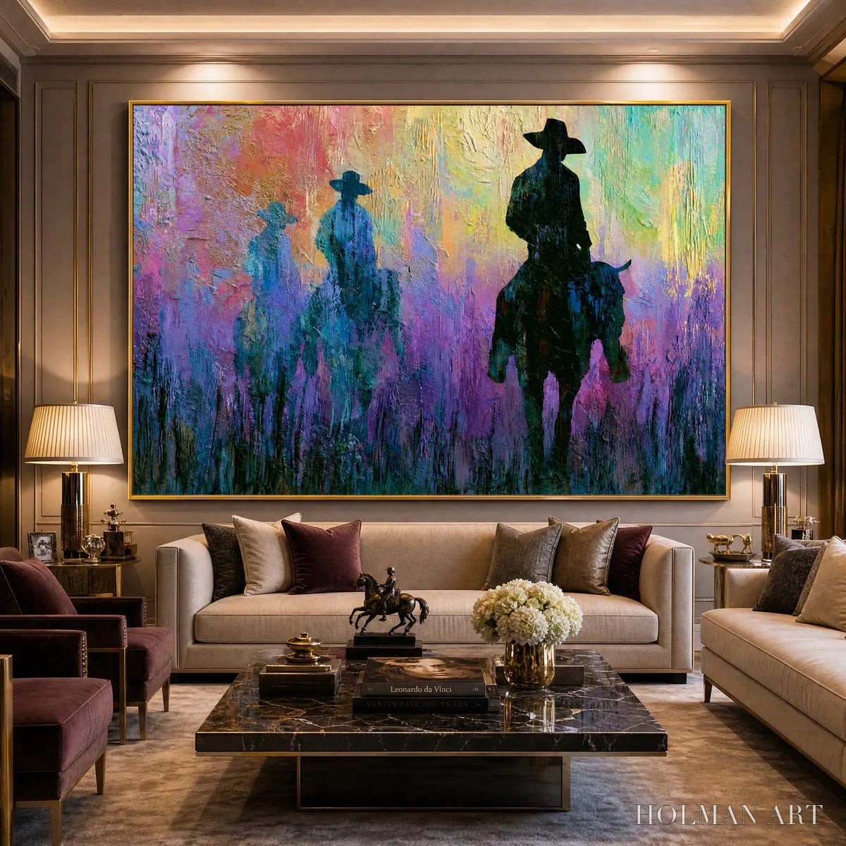 HOLMAN ART Dusk Riders – Colorful Abstract Western Impasto Oil Painting - image 6