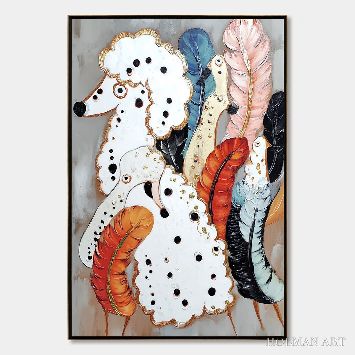 HOLMAN ART Canine Couture – Whimsical Abstract Poodle and Feather Painting - image 1