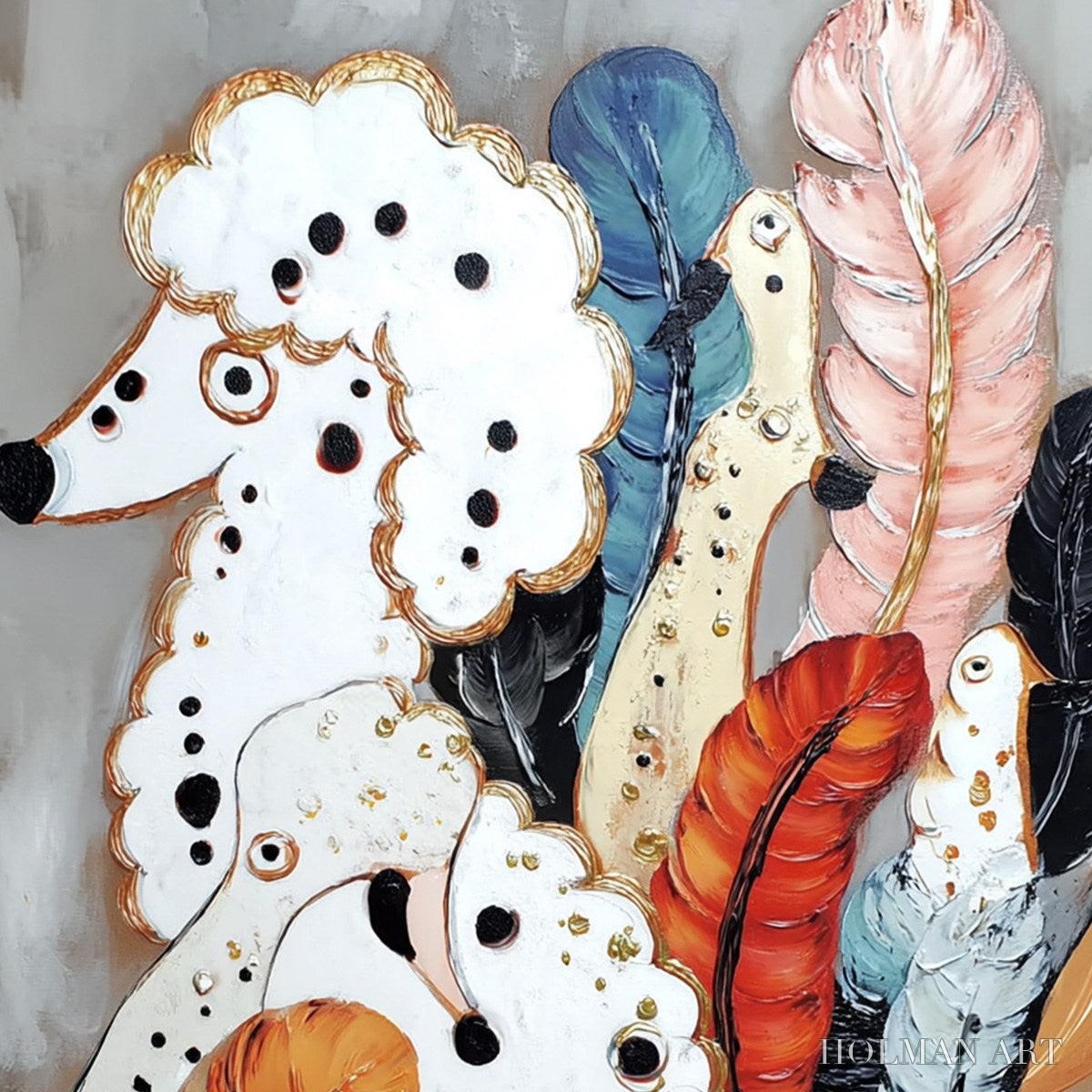 HOLMAN ART Canine Couture – Whimsical Abstract Poodle and Feather Painting - image 3