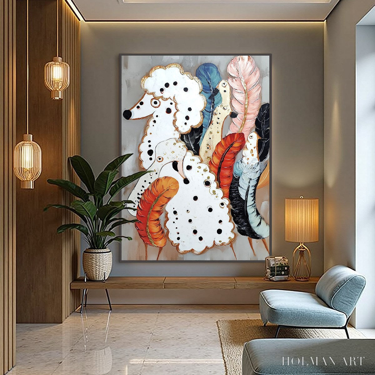 HOLMAN ART Canine Couture – Whimsical Abstract Poodle and Feather Painting - image 4