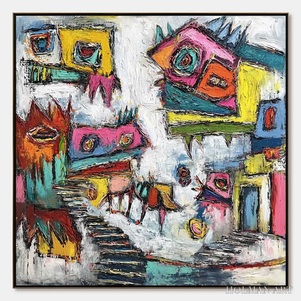 HOLMAN ART Chromatic Riot – Large Colorful Textured Abstract Cityscape Painting - image 1