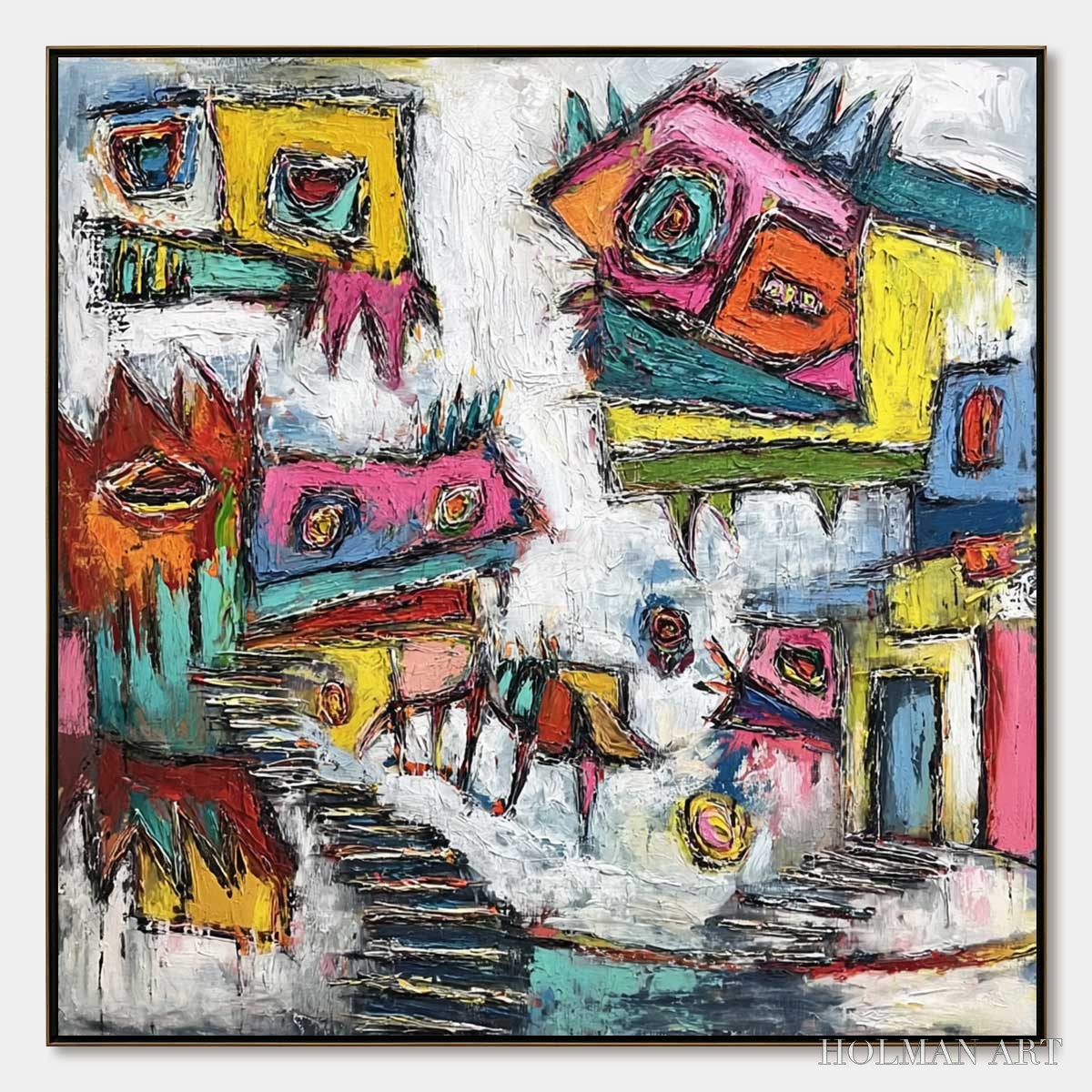 HOLMAN ART Chromatic Riot – Large Colorful Textured Abstract Cityscape Painting - image 1