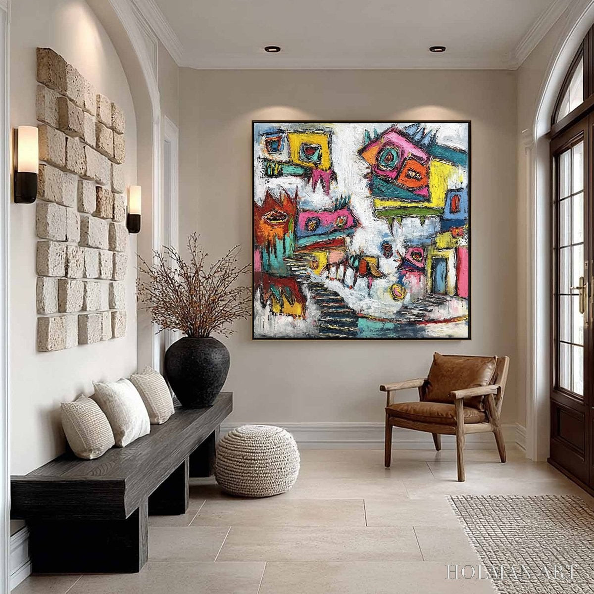 HOLMAN ART Chromatic Riot – Large Colorful Textured Abstract Cityscape Painting - image 4