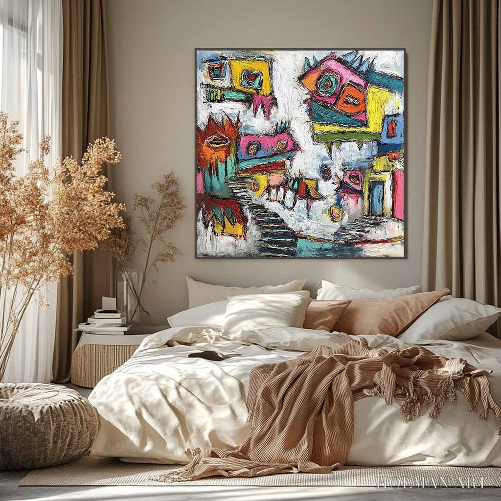 HOLMAN ART Chromatic Riot – Large Colorful Textured Abstract Cityscape Painting - image 6