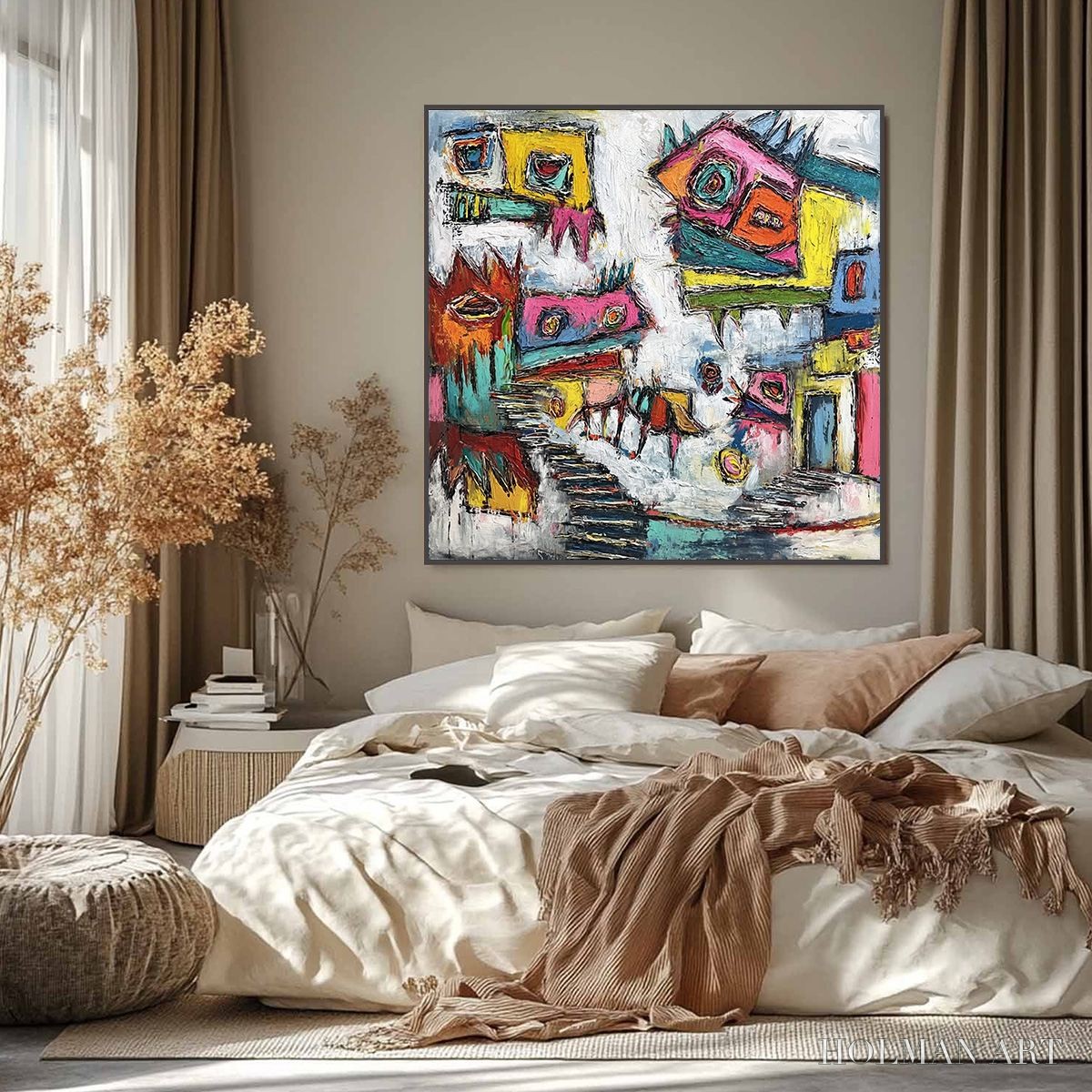 HOLMAN ART Chromatic Riot – Large Colorful Textured Abstract Cityscape Painting - image 6