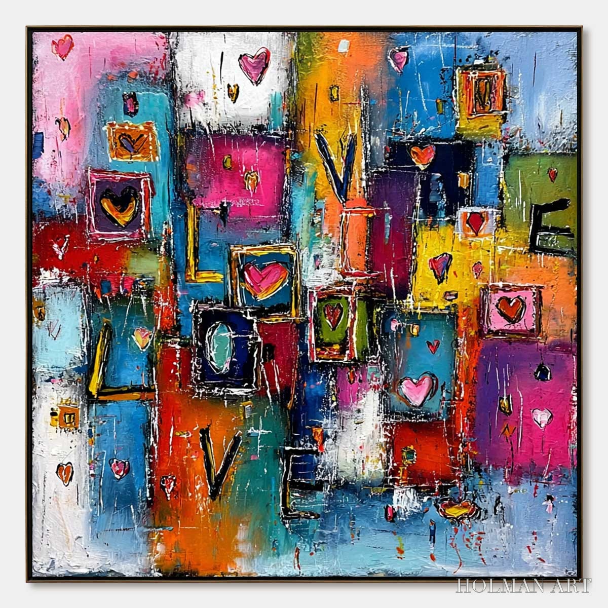 HOLMAN ART Heartbeat Symphony – Colorful Abstract Love & Hearts Impasto Painting - image 1