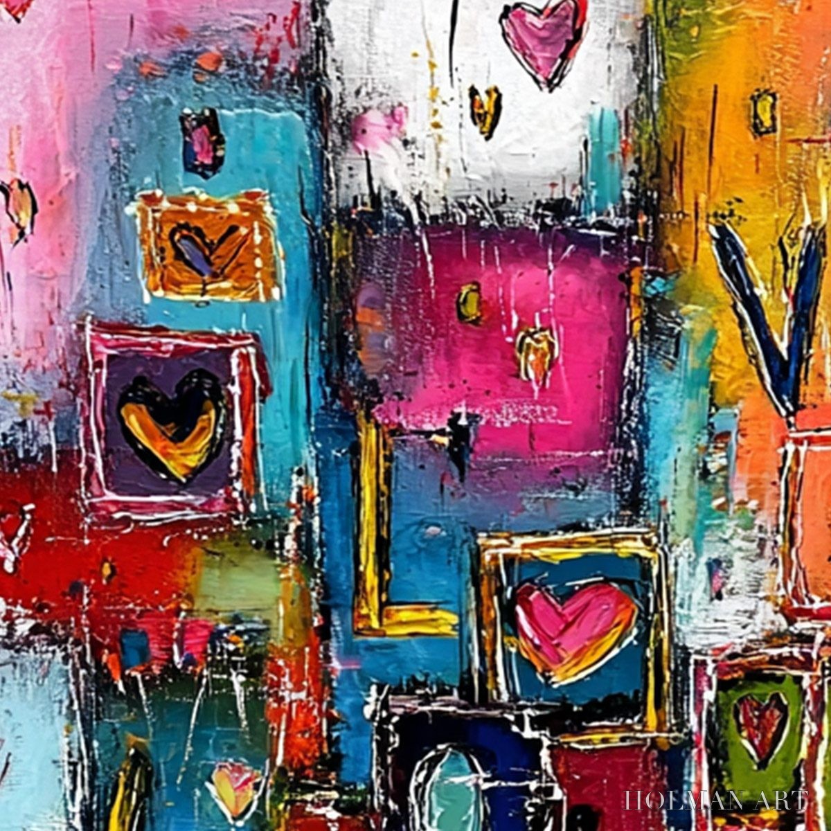 HOLMAN ART Heartbeat Symphony – Colorful Abstract Love & Hearts Impasto Painting - image 5