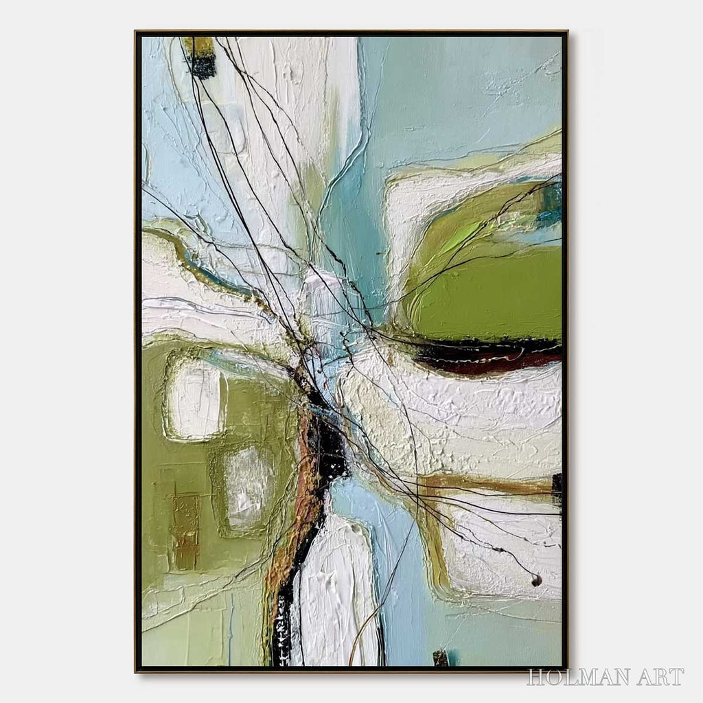 HOLMAN ART Verdant Nexus – Textured Abstract Painting with Green and Blue Hues - image 1