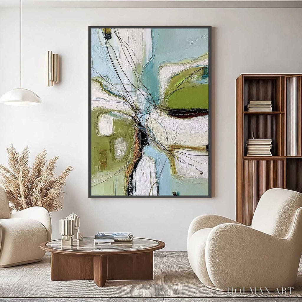 HOLMAN ART Verdant Nexus – Textured Abstract Painting with Green and Blue Hues - image 2