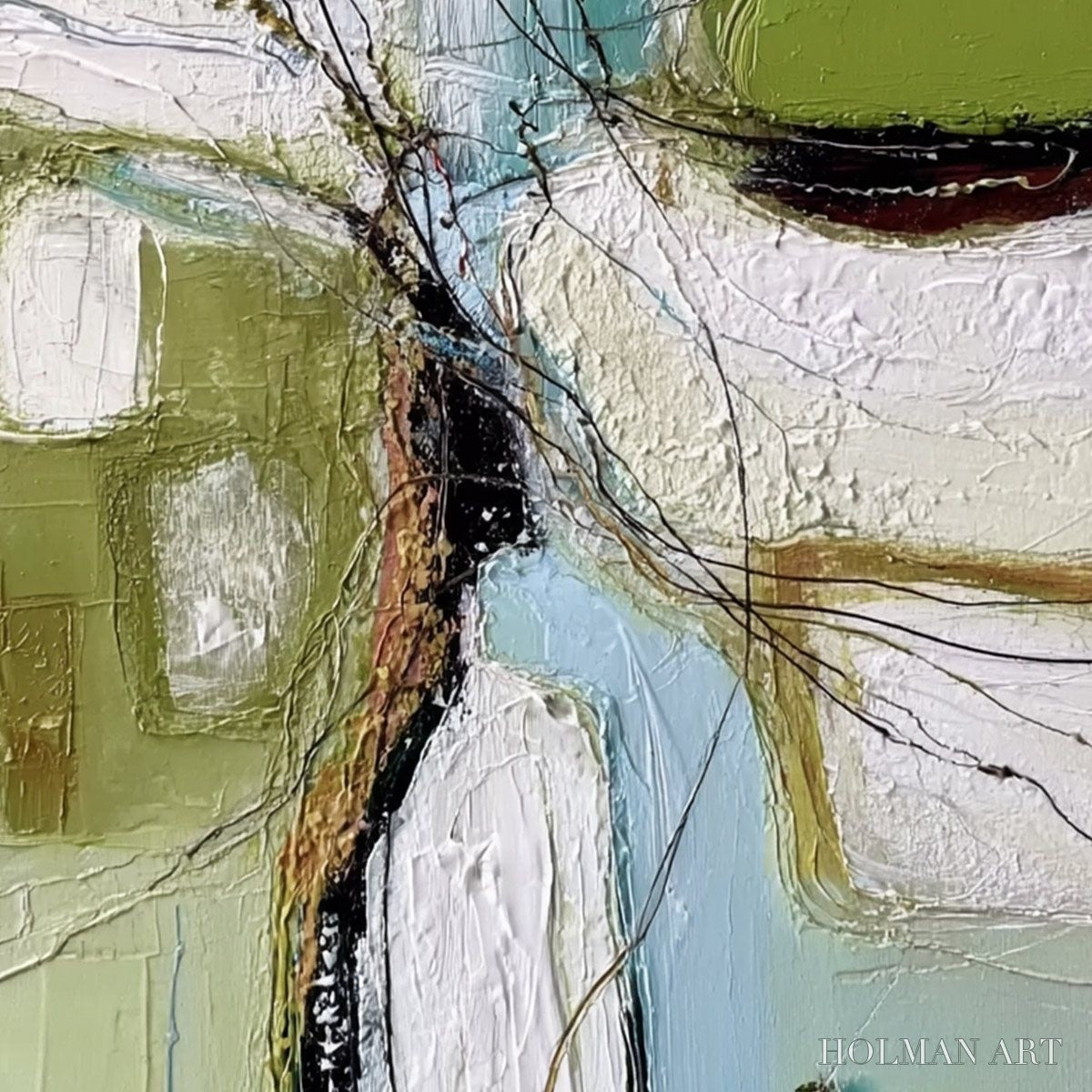 HOLMAN ART Verdant Nexus – Textured Abstract Painting with Green and Blue Hues - image 3