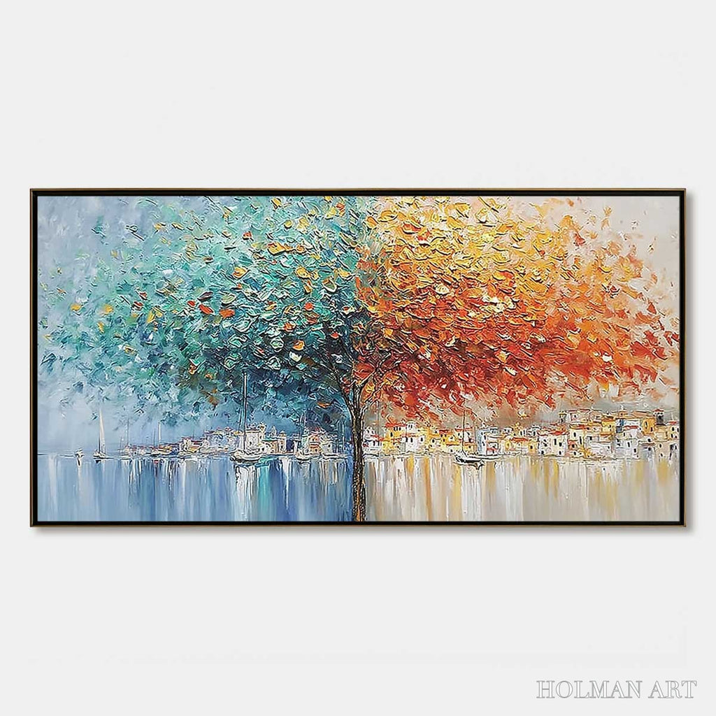 HOLMAN ART Harbor of Hues – Textured Palette Knife Painting of a Coastal Town - image 1