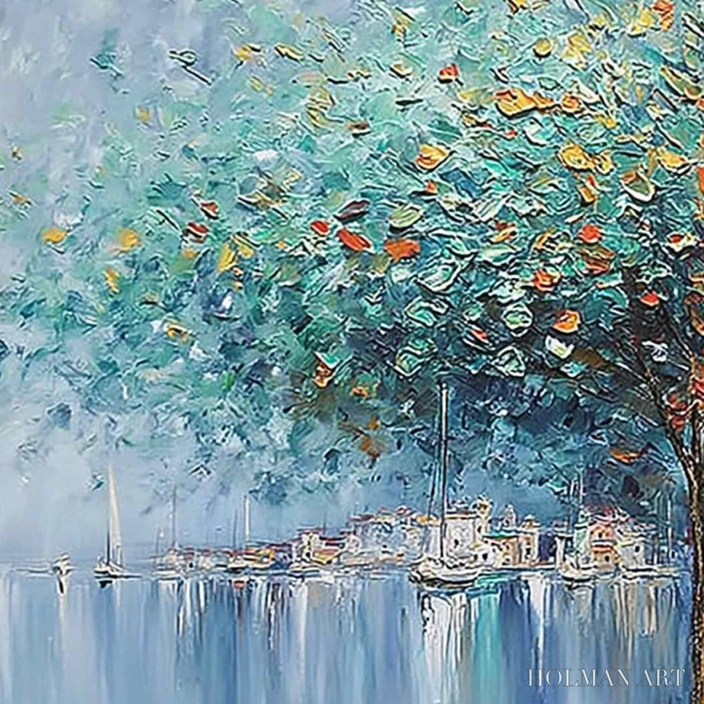 HOLMAN ART Harbor of Hues – Textured Palette Knife Painting of a Coastal Town - image 3