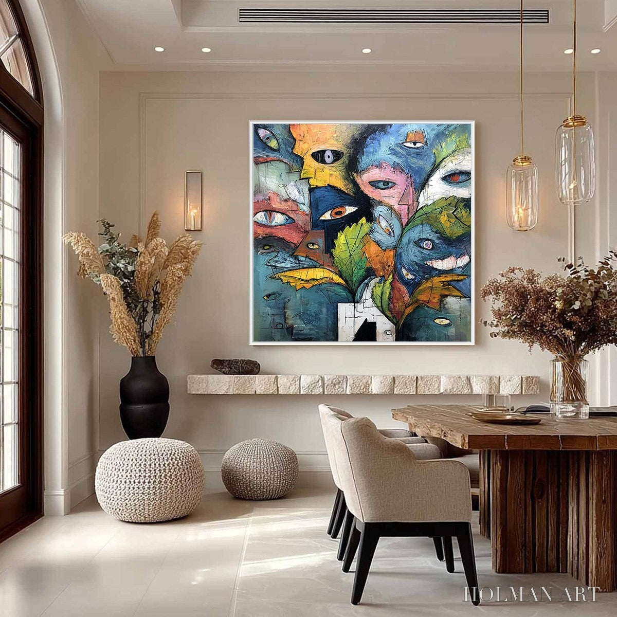 HOLMAN ART Spectators – Large Colorful Abstract Faces Impasto Painting - image 4