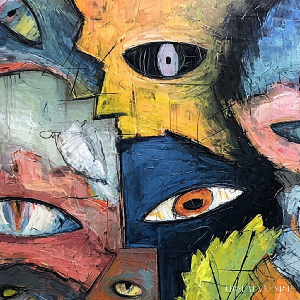 HOLMAN ART Spectators – Large Colorful Abstract Faces Impasto Painting - image 5