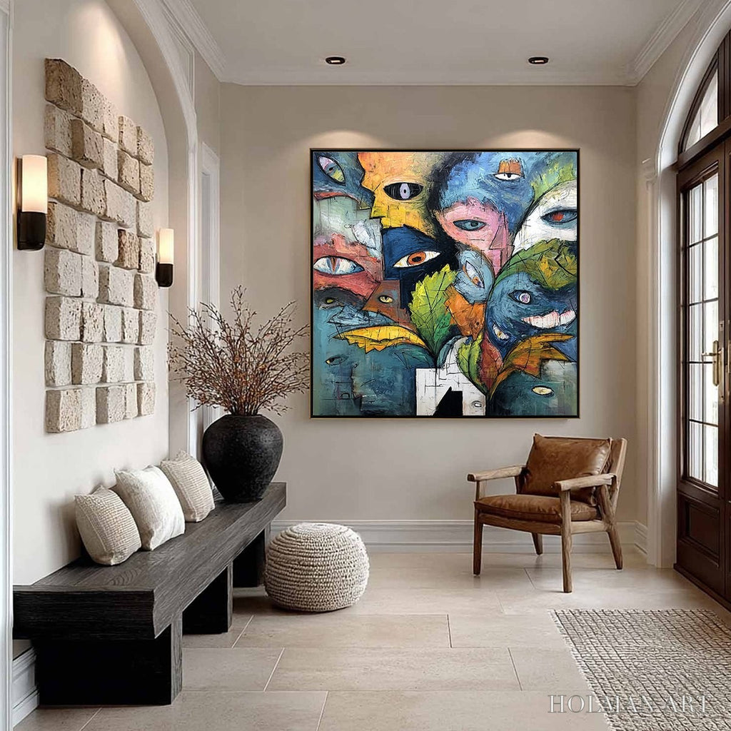 HOLMAN ART Spectators – Large Colorful Abstract Faces Impasto Painting - image 6