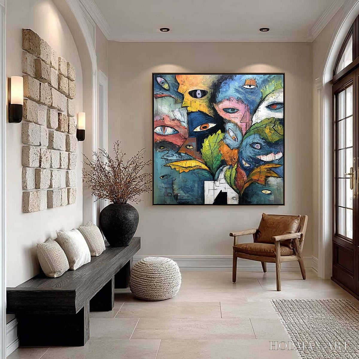HOLMAN ART Spectators – Large Colorful Abstract Faces Impasto Painting - image 6