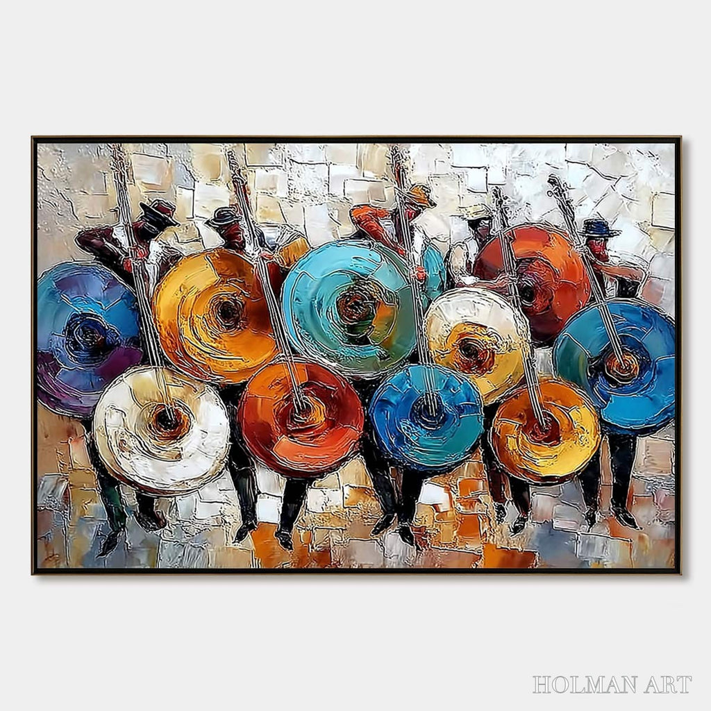 HOLMAN ART Harmony in Hues – Textured Palette Knife Painting of Musicians - image 1