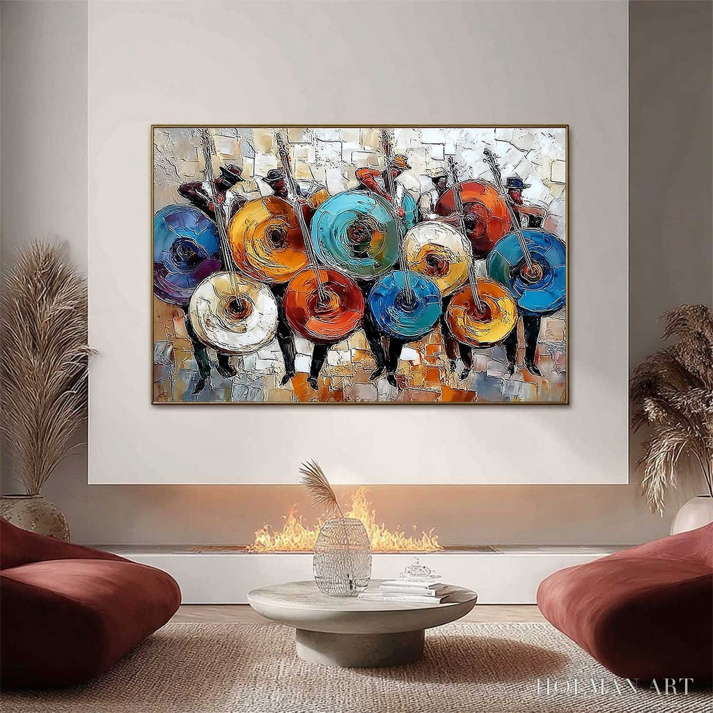 HOLMAN ART Harmony in Hues – Textured Palette Knife Painting of Musicians - image 2