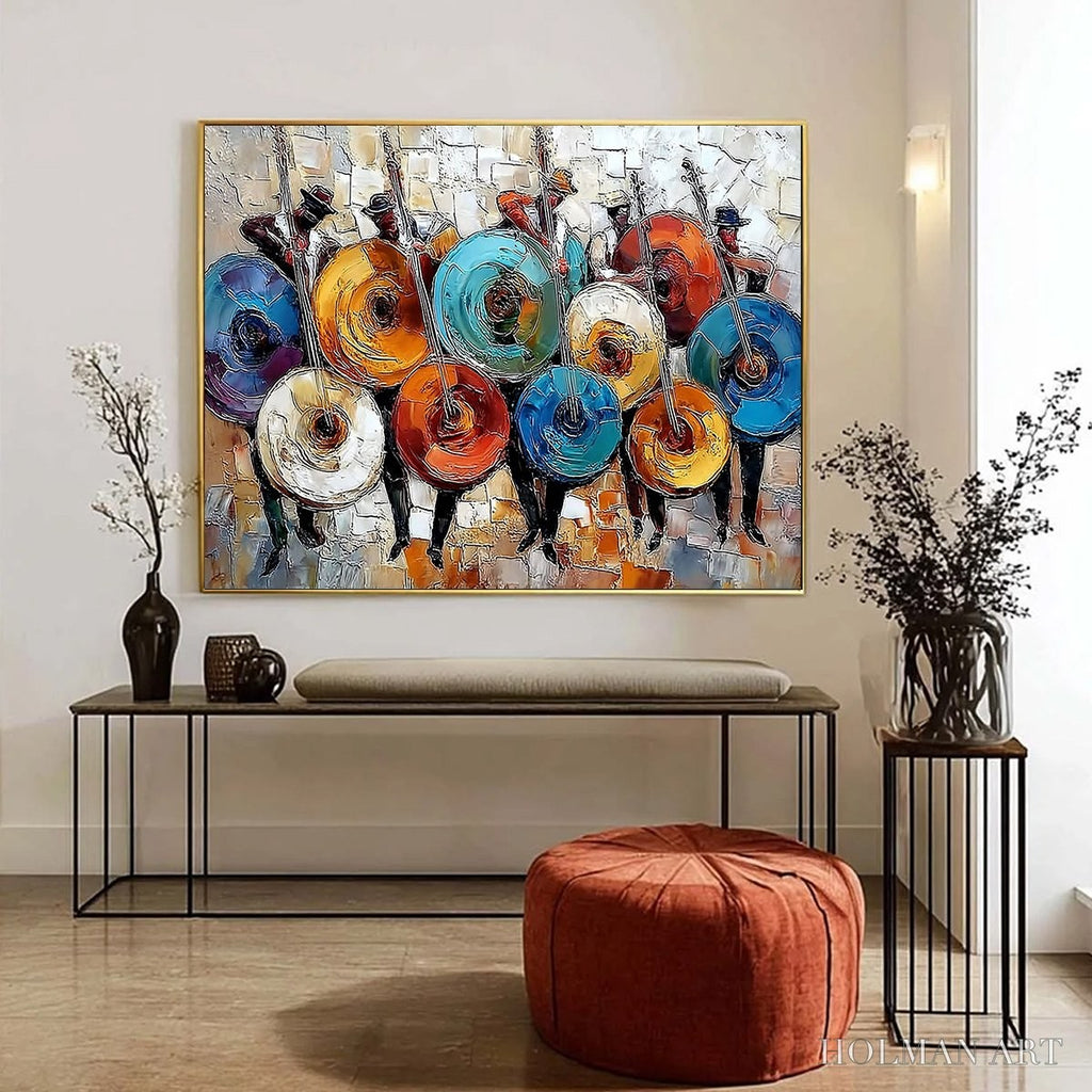 HOLMAN ART Harmony in Hues – Textured Palette Knife Painting of Musicians - image 4