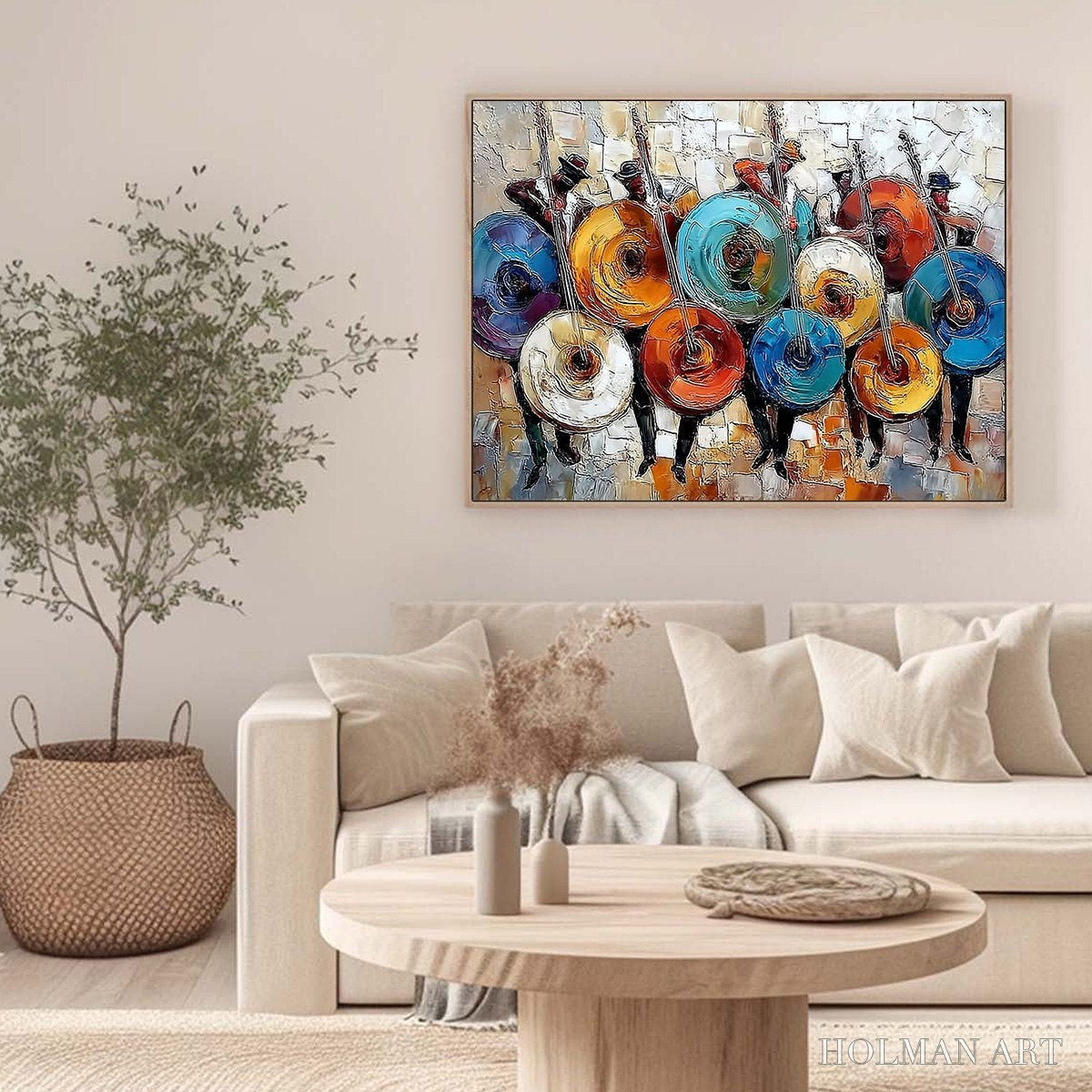 HOLMAN ART Harmony in Hues – Textured Palette Knife Painting of Musicians - image 6