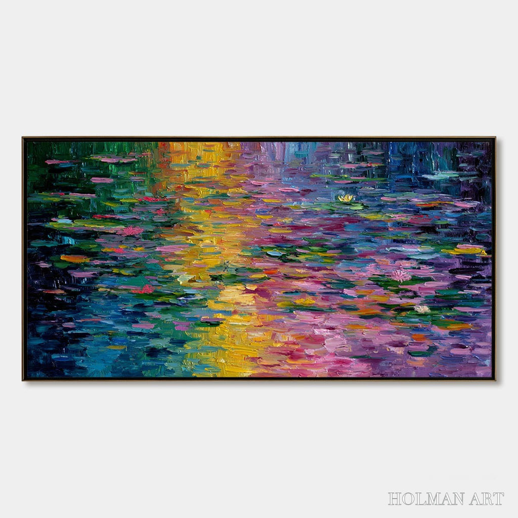 HOLMAN ART Waterlily Serenade – Colorful Abstract Water Lilies Impasto Oil Painting - image 1