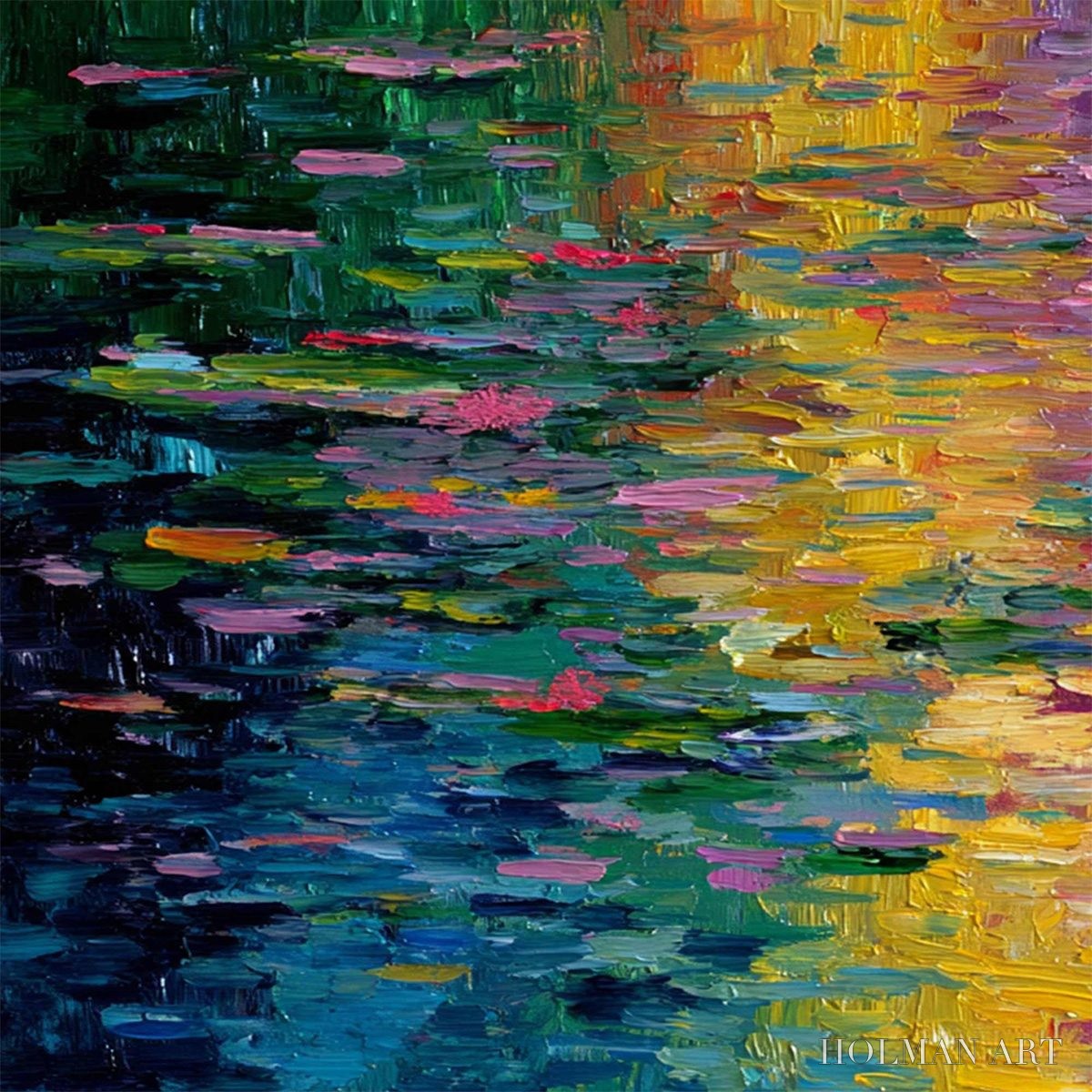 HOLMAN ART Waterlily Serenade – Colorful Abstract Water Lilies Impasto Oil Painting - image 3
