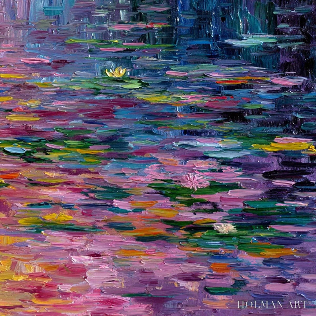 HOLMAN ART Waterlily Serenade – Colorful Abstract Water Lilies Impasto Oil Painting - image 5