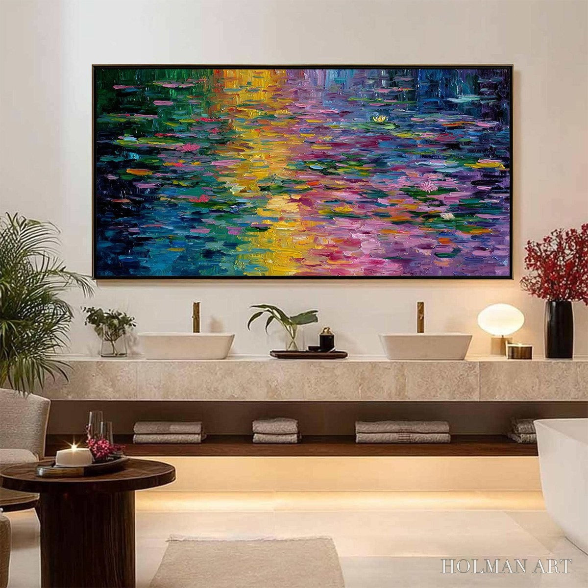 HOLMAN ART Waterlily Serenade – Colorful Abstract Water Lilies Impasto Oil Painting - image 6