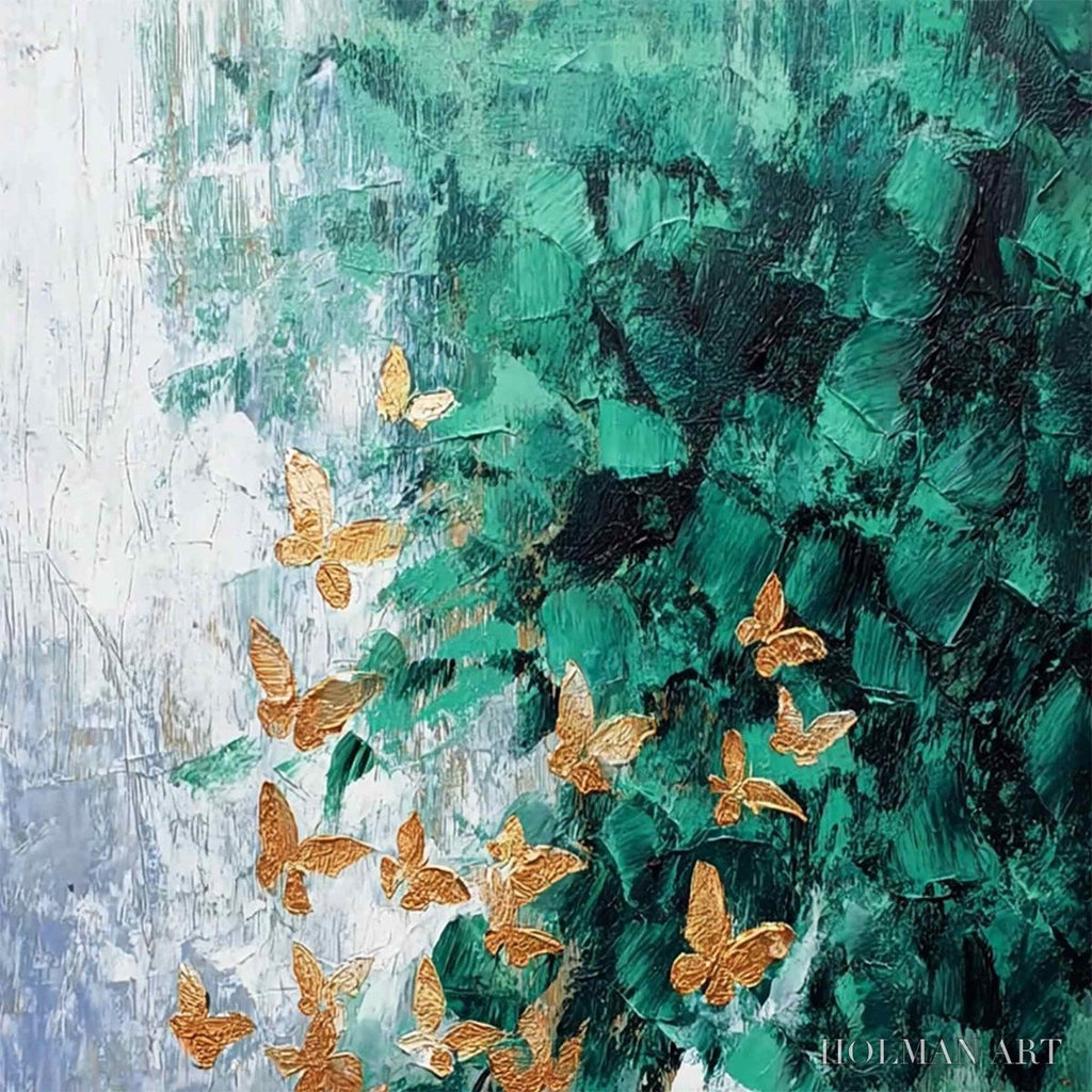 HOLMAN ART Emerald Flutter – Textured Abstract Butterfly Painting with Golden Accents - image 3