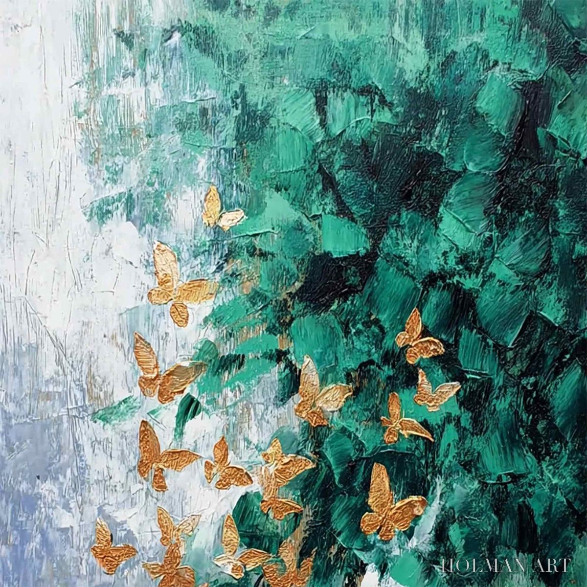 HOLMAN ART Emerald Flutter – Textured Abstract Butterfly Painting with Golden Accents - image 3