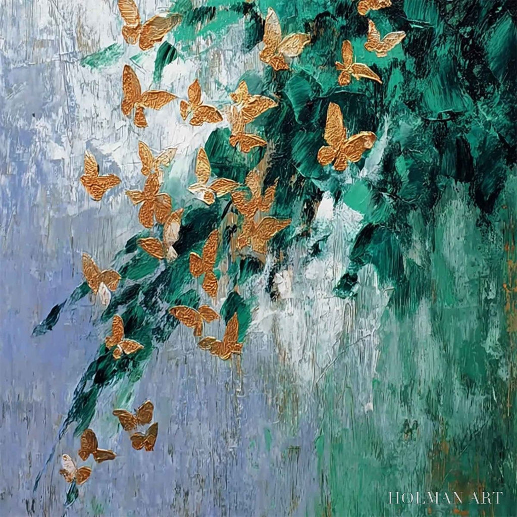 HOLMAN ART Emerald Flutter – Textured Abstract Butterfly Painting with Golden Accents - image 5