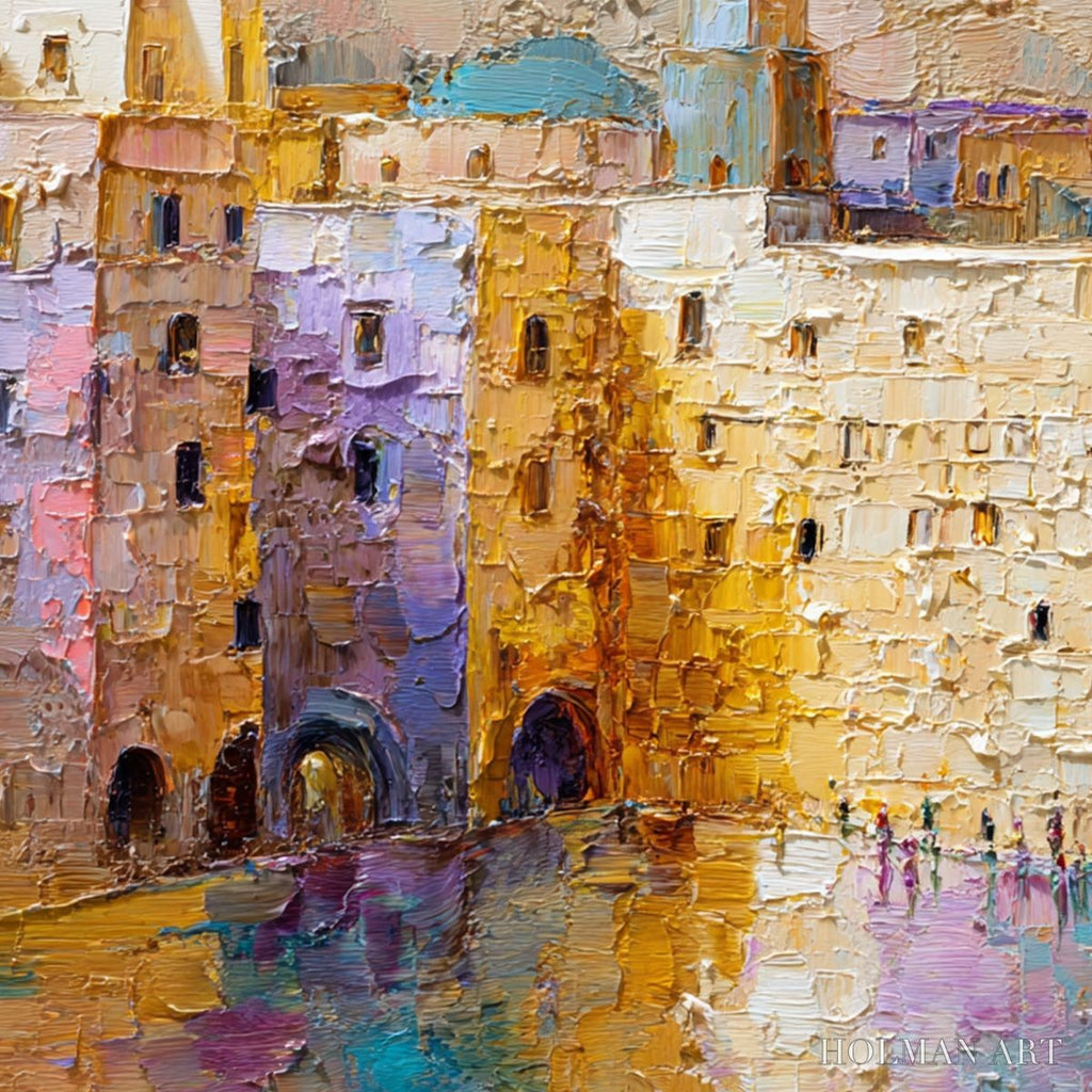 HOLMAN ART Citadel of Memories – Textured Impasto Cityscape Oil Painting - image 5