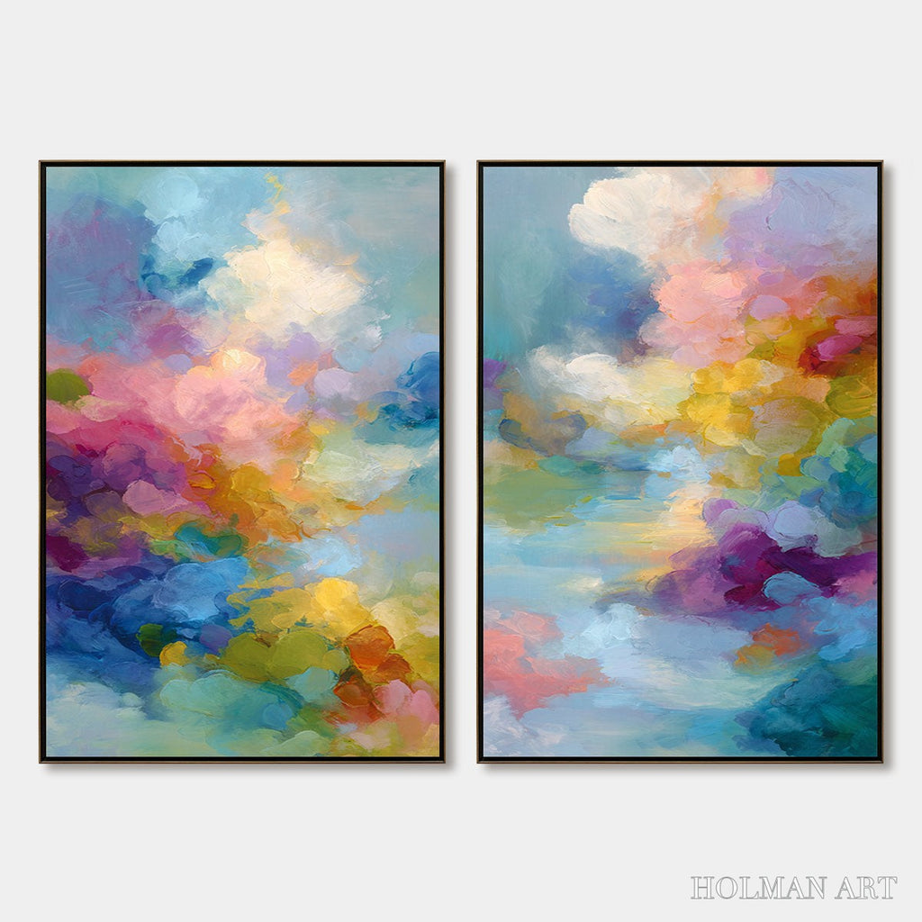 HOLMAN ART Dreamscape Melody – Colorful Abstract Cloudscape Painting Set of 2 - image 1