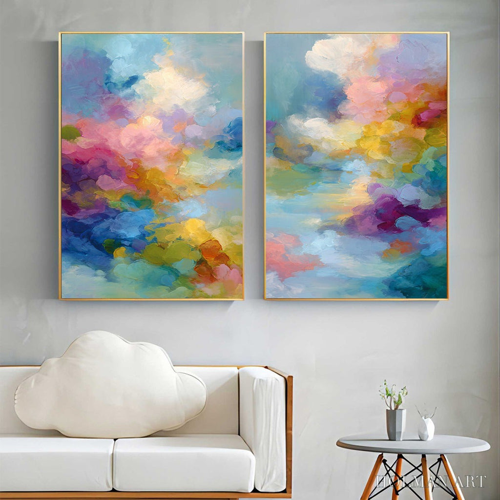 HOLMAN ART Dreamscape Melody – Colorful Abstract Cloudscape Painting Set of 2 - image 2