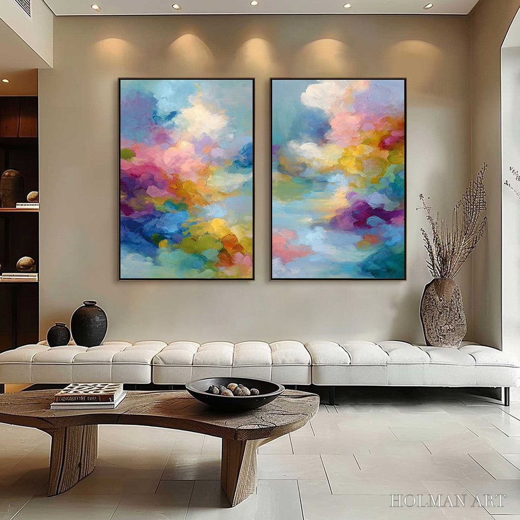 HOLMAN ART Dreamscape Melody – Colorful Abstract Cloudscape Painting Set of 2 - image 4