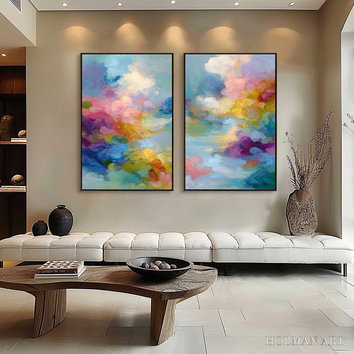 HOLMAN ART Dreamscape Melody – Colorful Abstract Cloudscape Painting Set of 2 - image 4