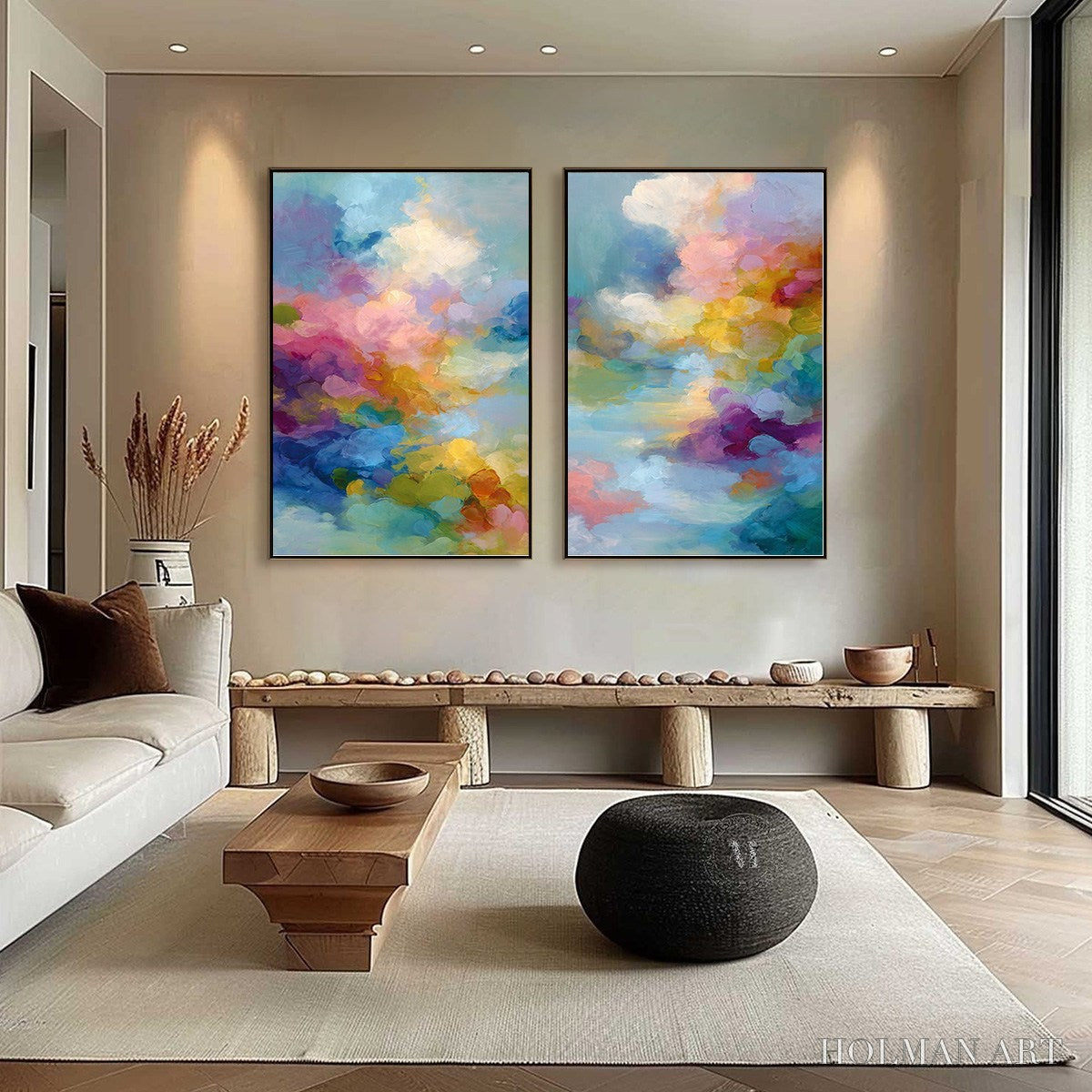 HOLMAN ART Dreamscape Melody – Colorful Abstract Cloudscape Painting Set of 2 - image 6