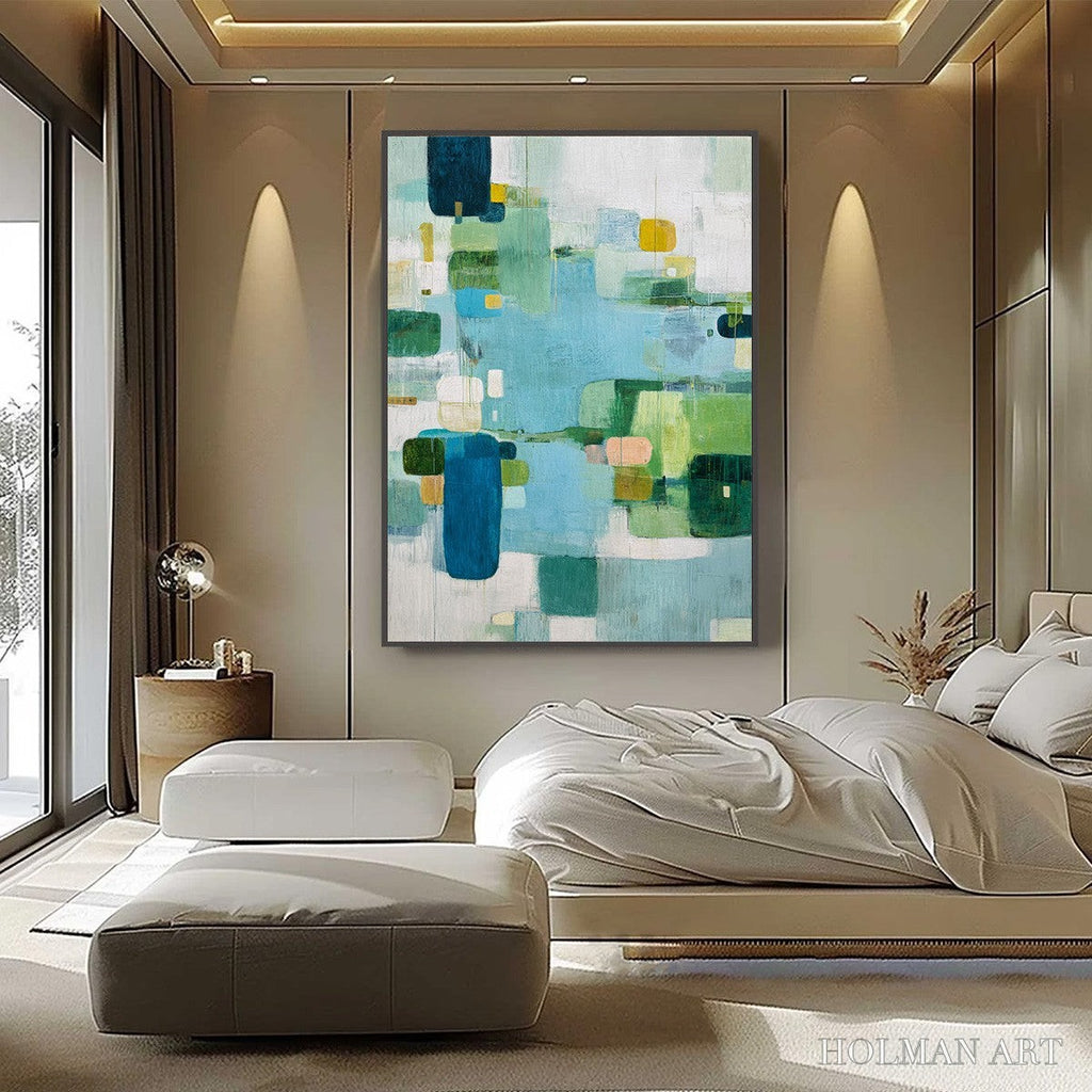 HOLMAN ART Verdant Mosaic – Vertical Modern Blue and Green Abstract Painting - image 2